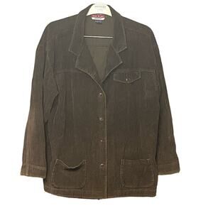 mac & jac brown cordoroy long sleeve shacket shirt jacket button up women size L